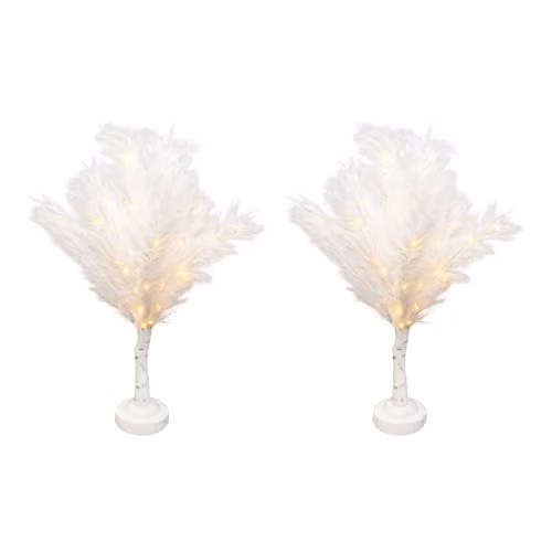 Shatchi 2-Piece White Feather Tree Table Lamp with Warm White LEDs, Height: 70 cm – 1