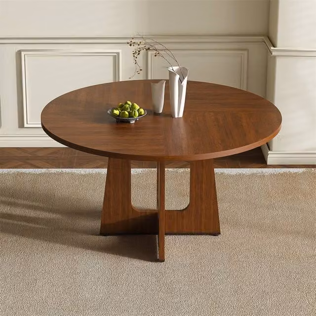 Direct Wicker Round Farmhouse Dining Table in Brown MDF with Walnut Finish