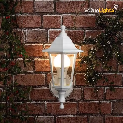 MiniSun Traditional Style White Outdoor Wall Lantern with 6W LED Bulb – 3