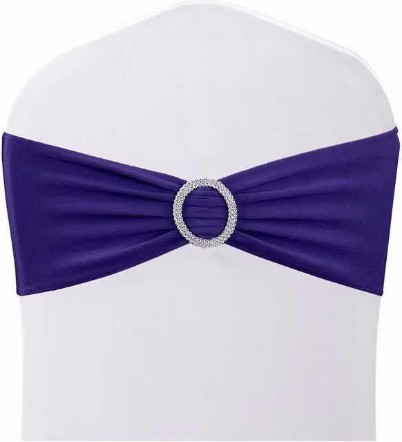 Neel Blue Purple Spandex Chair Bands with Slider Buckle, 10-Piece Set of Stretchy Elastic Dining Chair Sashes
