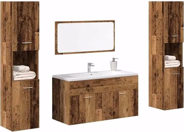 Berkfield Home 4 Piece Brown Engineered Wood Bathroom Furniture Set – 1