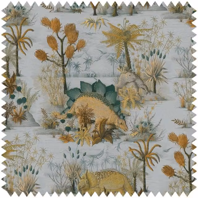 House of Hackney Dinosauria Cotton-Linen Fabric Sample in Blue and Multicolour
