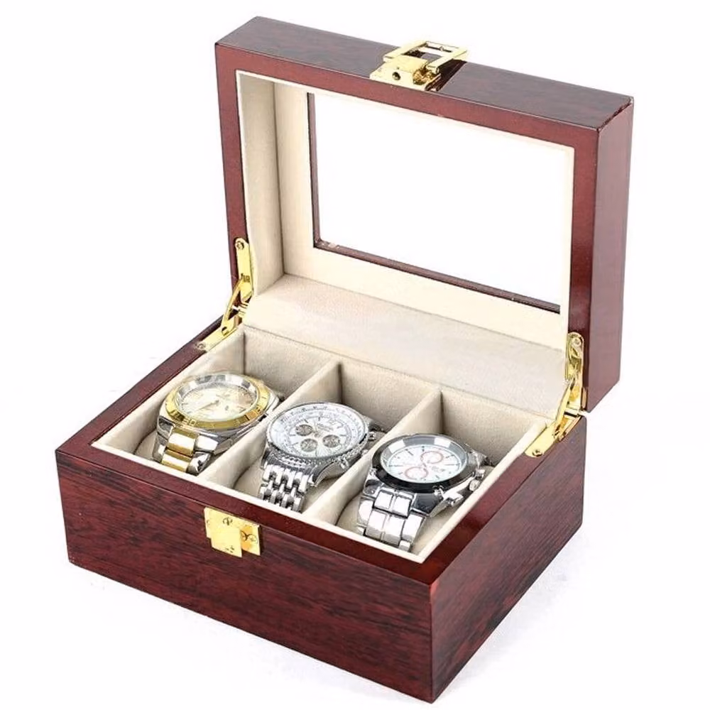 FORGEVIO Red Wood Watch Display Case and Jewelry Storage Box with Gold Accents, W: 50.0 cm x D: 16.5 cm x H: 8.0 cm – 2