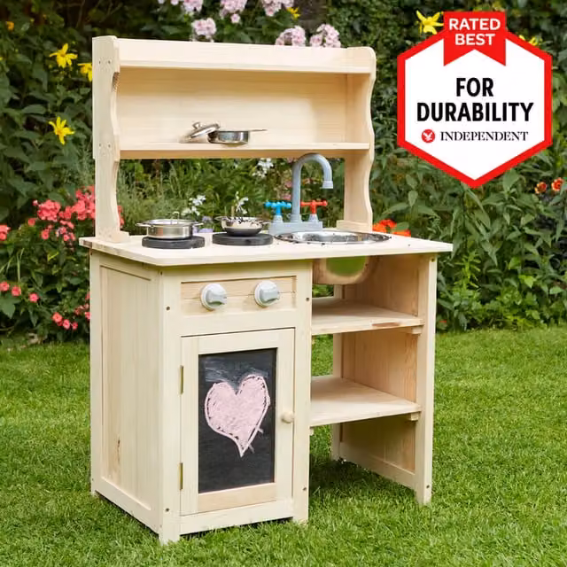 Liberty House Toys Kids Wooden Mud Kitchen in Brown and Beige