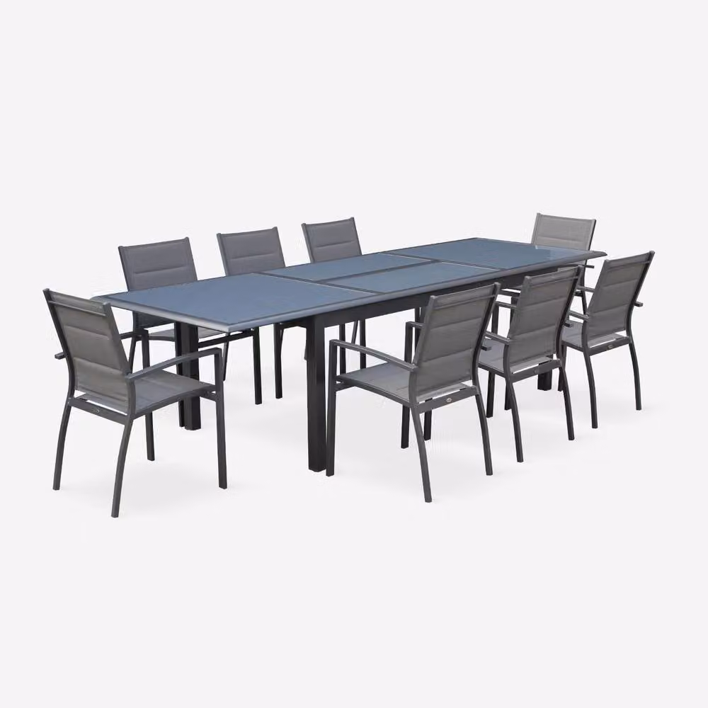 Sweekeek 8-Seater Extendable Aluminium Garden Table and Chair Set in Matt Dark Grey – 2
