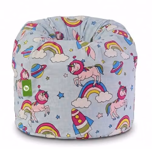 Bean Lazy Cotton Space Unicorn Pastel Rainbow Bean Bag Gaming Chair for Adults in Multicolour Blue