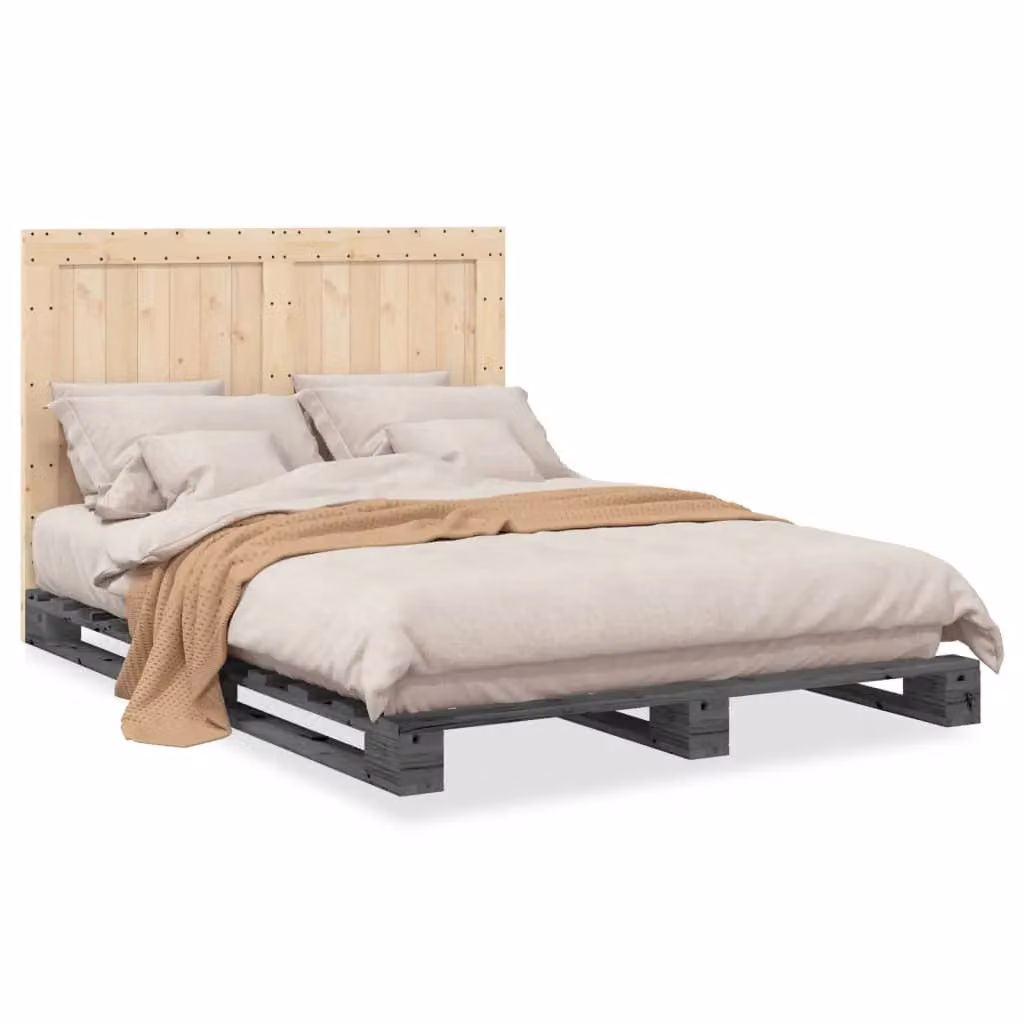 Berkfield Home Rustic Solid Wood Pine Bed Frame in Grey, W/D/H: 140 x 200 cm – 2