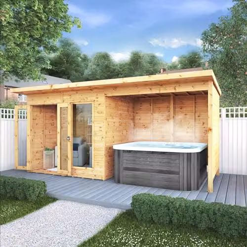 Waltons Maine Summerhouse Wooden Garden Room with Pent Roof and Patio Area, Brown, W: 243.84 cm, D: 182.88 cm, H: 217.0 cm – 2