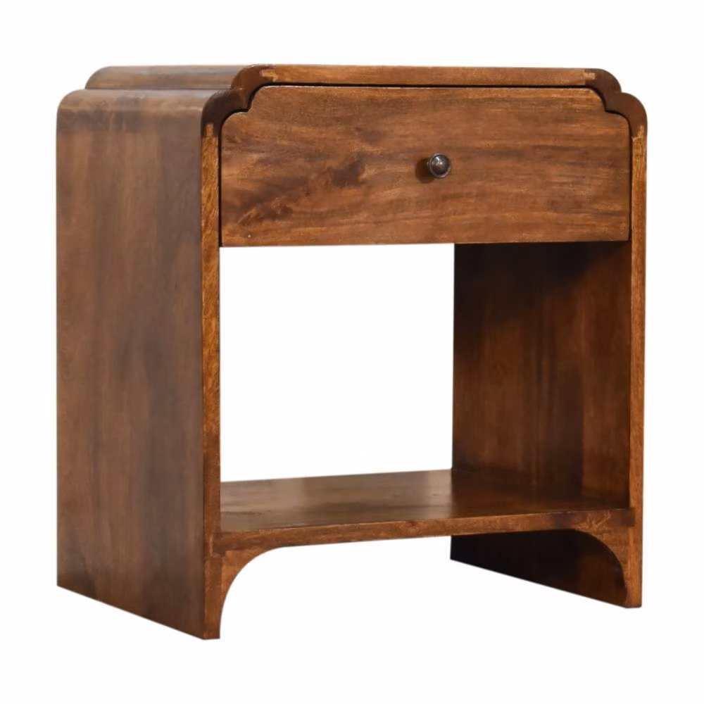 Direct Wicker Newton Solid Wood Bedside Table with 1 Drawer and Open Shelf in Dark Brown, W/D/H: 45 x 45 x 50 cm – 4