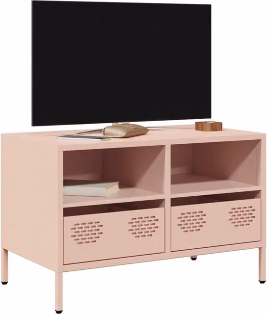 Berkfield Home Pink Industrial TV Cabinet in Matt Cold-rolled Steel, W: 68 cm, D: 39 cm, H: 43.5 cm