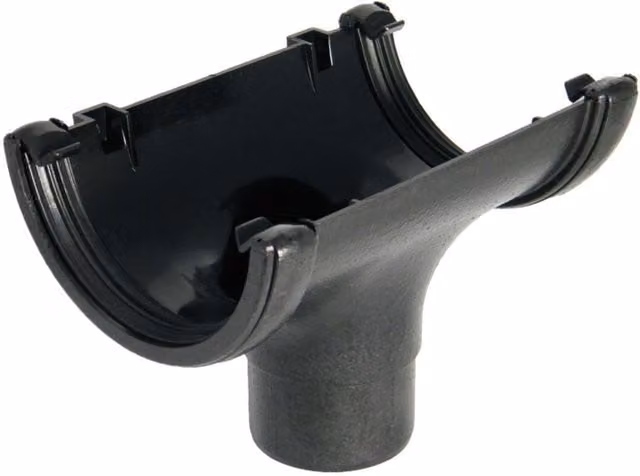 FloPlast Half Round Cast Iron Effect Running Outlet in Black for 112mm Gutter and 68mm Downpipe