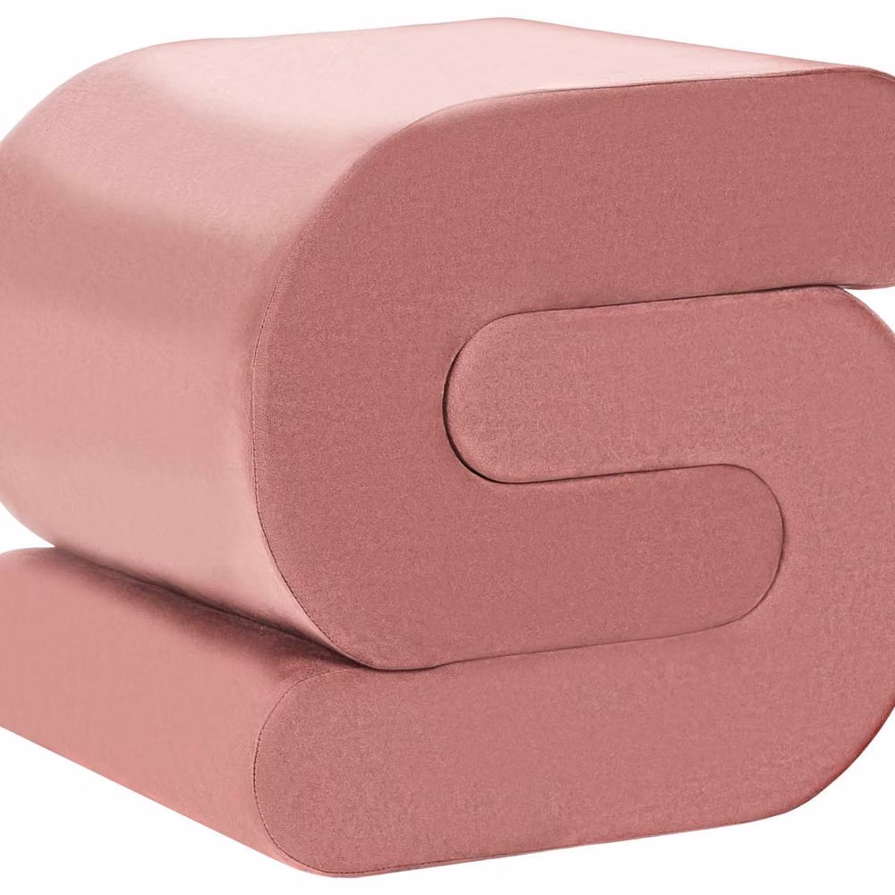 Wyld and Coco Pink Velvet S-Shape Foam-Filled Pouffe Footstool – 2