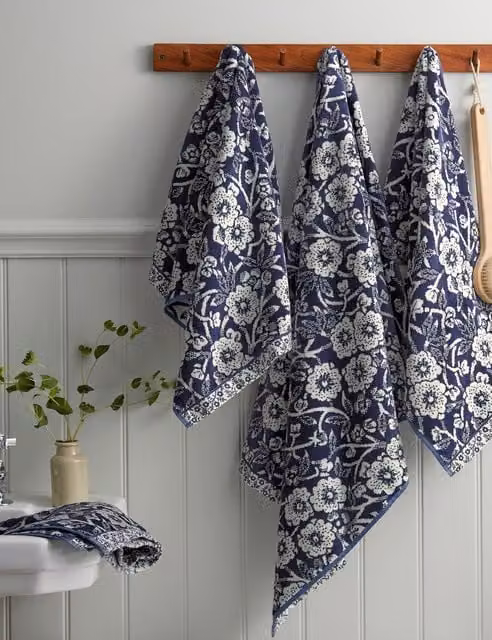 Bedeck Of Belfast Pure Cotton Calico Floral Towel in Blue