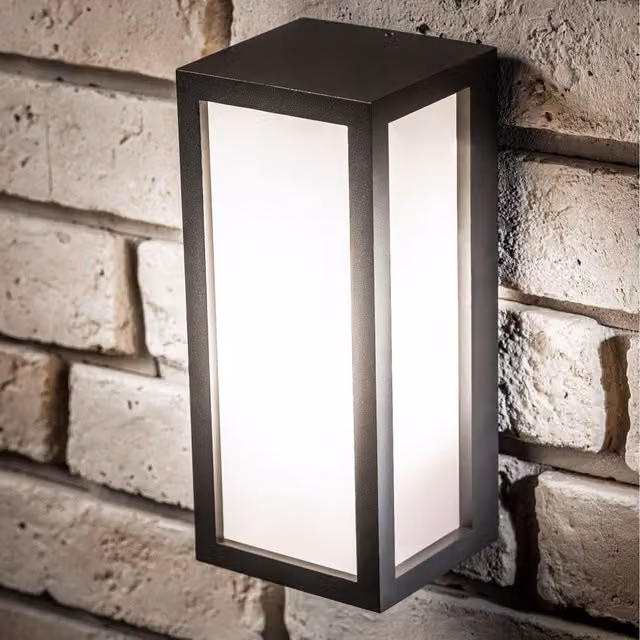 CGC Interiors Kinsley Modern Rectangular Outdoor Wall Light Box Lantern with Opal Diffuser in Black