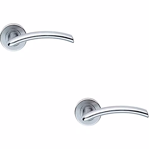 Loops 2 Pack Oval Arched Bar Door Handles with Concealed Fix Round Rose in Satin Chrome