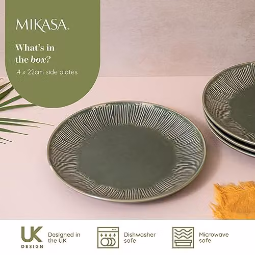 Mikasa Jardin Floral Stoneware Side Plate Set of 4, Green, Diameter: 22 cm – 2