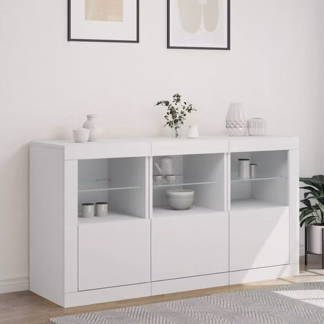 Berkfield Home Modern White Sideboard with Integrated LED Lights, W/D/H: 123 x 37 x 67 cm