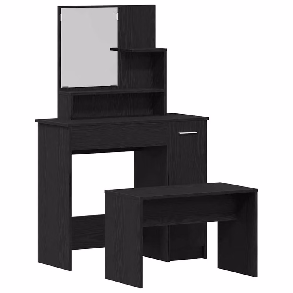 Berkfield Home Modern Black Oak Dressing Table Set in Engineered Wood – 3
