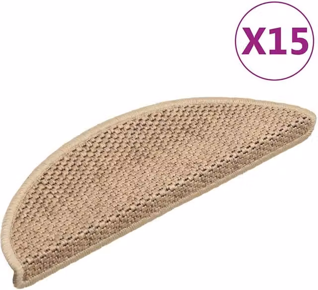 Berkfield Home Self-adhesive Sisal-Look Stair Mats, 15 Pack, Beige Sand, W: 56 cm, D: 17 cm, H: 3 cm