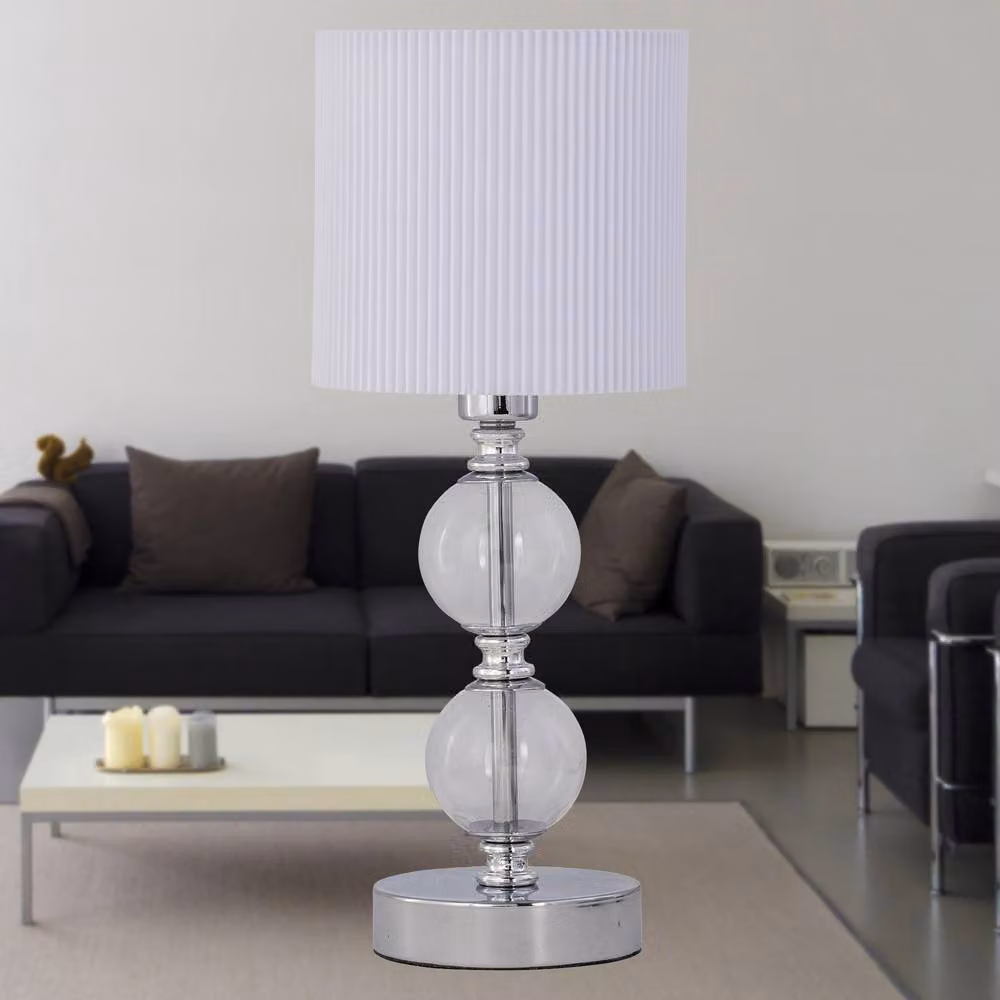 First Choice Lighting Set of 2 Chrome Two Ball Table Lamps with White Fabric Pleat Shades – 3