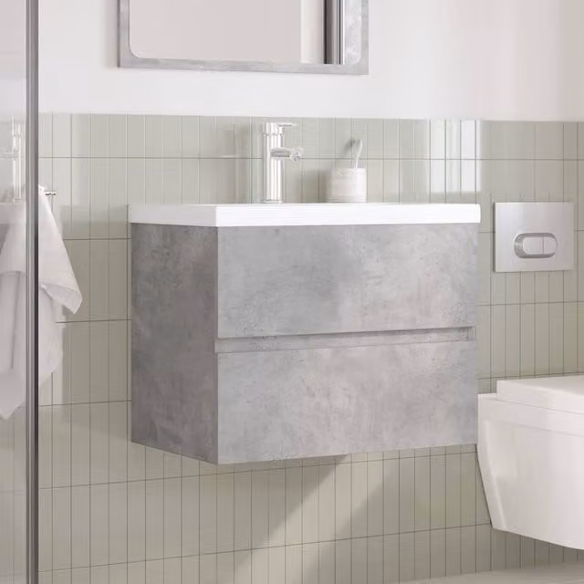 Berkfield Home 2 Piece Modern Wall Mounted Bathroom Vanity Unit Set in Grey and White Engineered Wood, W/D/H: 60.0 x 38.5 x 45.0 cm – 1