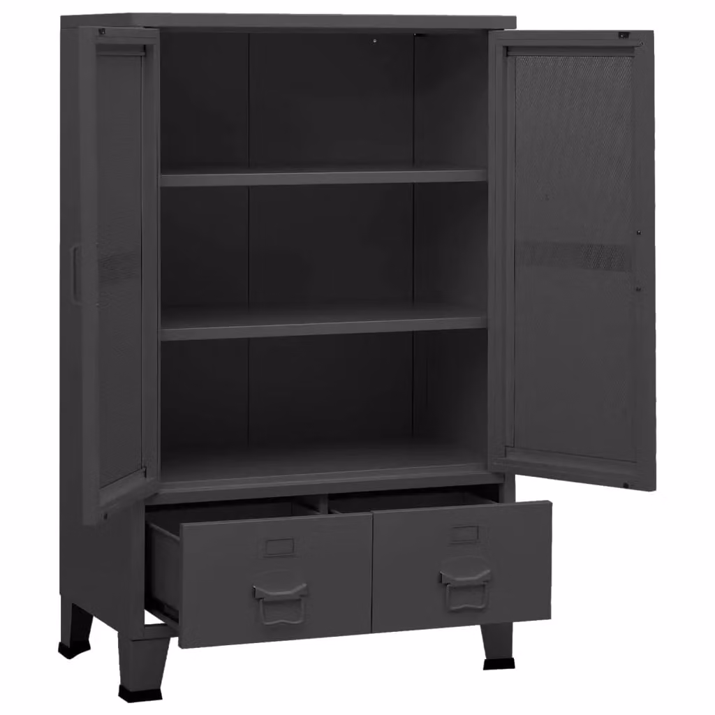 Berkfield Home Industrial Metal Storage Chest in Anthracite and Black – 3