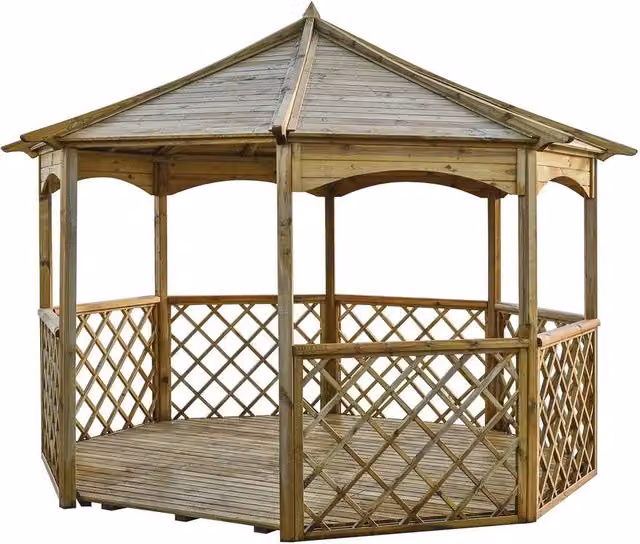 Rowlinsons Buckingham Pressure Treated Wooden Gazebo in Brown, W: 357 cm, D: 357 cm, H: 278 cm – 1