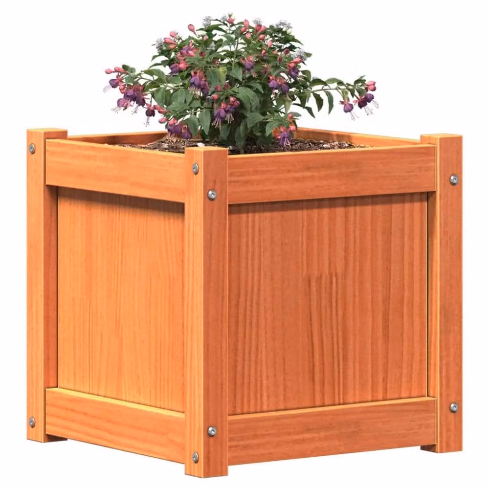 Berkfield Home Garden Wax Brown Solid Wood Pine Planter Tub, 2 Pack, W/D/H: 40 x 40 x 40 cm – 3
