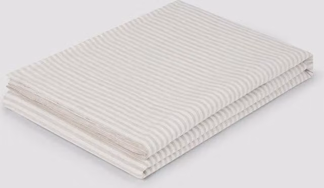 Piglet In Bed Pure Linen Striped Flat Sheet, Oatmeal Mix, W: 140 cm, L: 200 cm