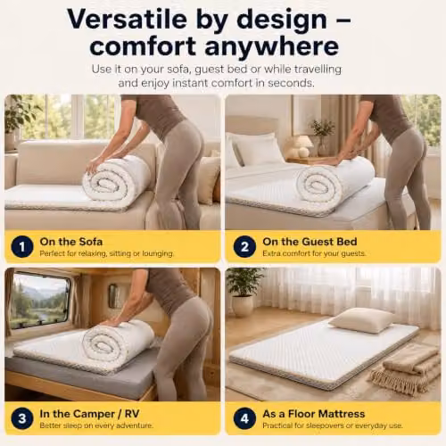 Brightr Aurora Dual-Layer Memory Foam Mattress Topper, Single Size, White, W/D/H: 90 x 190 x 5 cm – 7