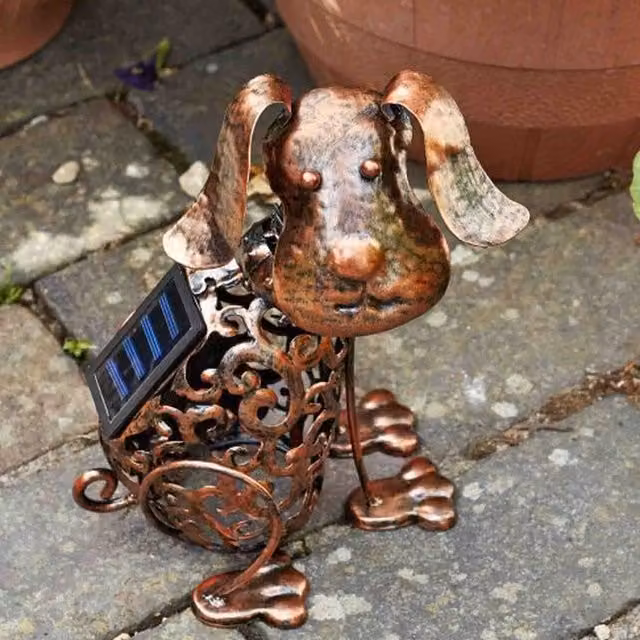 Garden Mile Solar Silhouette Dog Garden Ornament in Bronze Metal