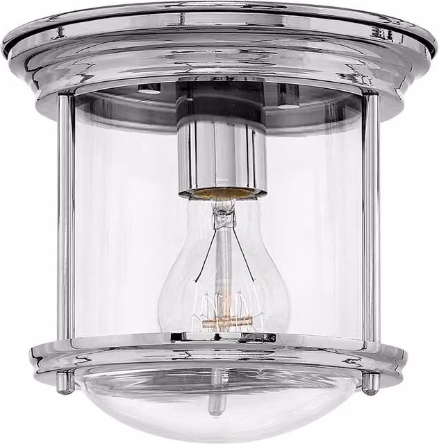Hinkley Hadrian 1 Light Flush Mount Ceiling Light in Chrome and Grey Glass with IP44 Rating