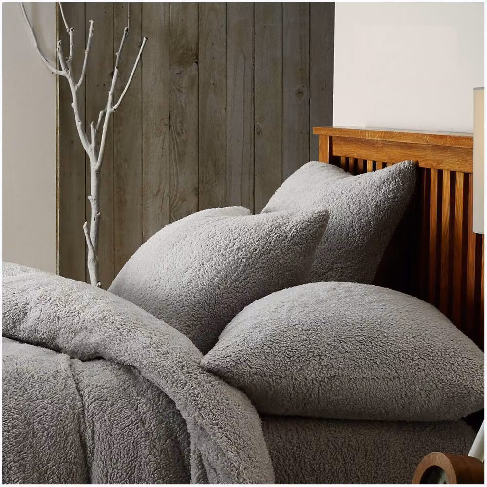 Smart Living Luxury Teddy Fleece Plain Duvet Cover and Pillowcase Set in Silver, Single – 3