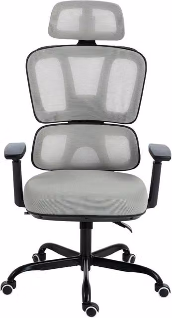 VOGREX Ergonomic High Back Mesh Office Chair with Headrest and Armrests in Grey – 1