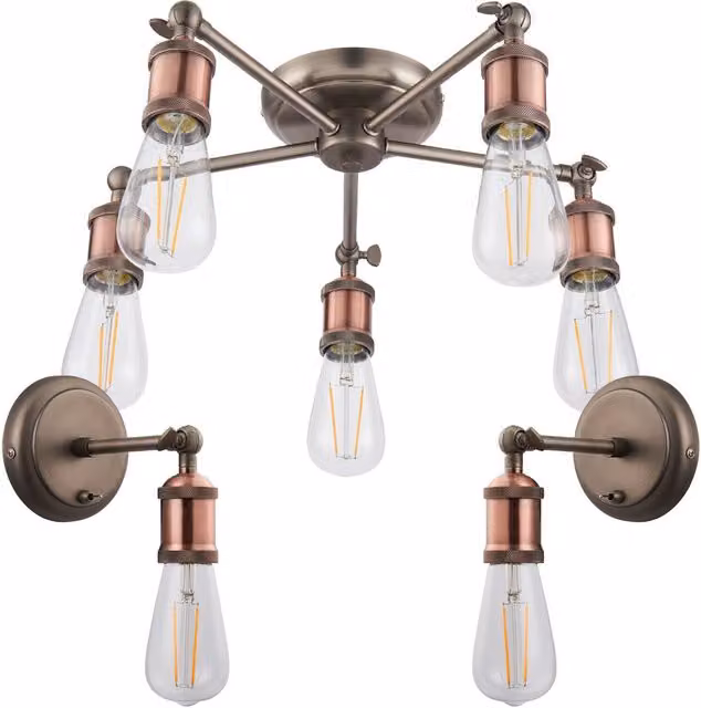 Loops 5-Lamp Ceiling Pendant and 2 Matching Wall Light Set in Tarnished Aged Copper – 1