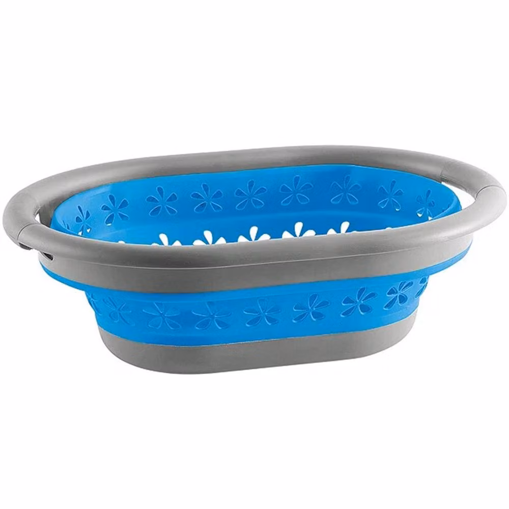 Nordara Collapsible Plastic Laundry Basket in Blue and Grey – 3