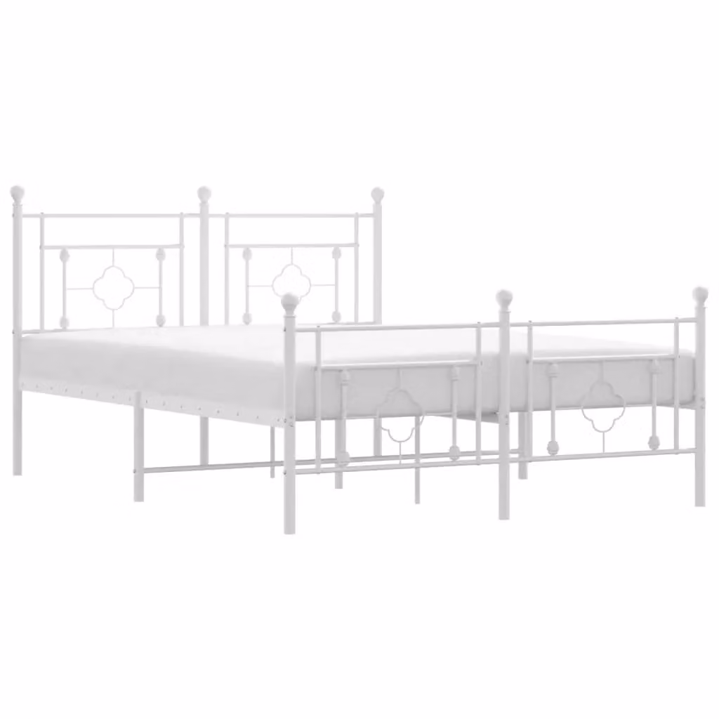 Berkfield Home Metal Bed Frame with Footboard, White, W: 140 cm, D: 200 cm – 2