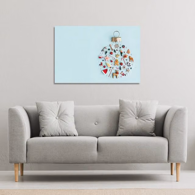 Benjamin Tate Design LTD Christmas Objects Laid Out Gallery Canvas in Red and Multicolour, W: 46 cm, H: 31 cm