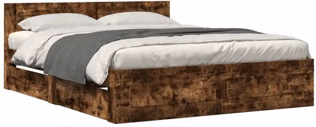 Berkfield Home Bed Frame with Headboard in Smoked Oak Brown, W: 160 cm, D: 200 cm – 1