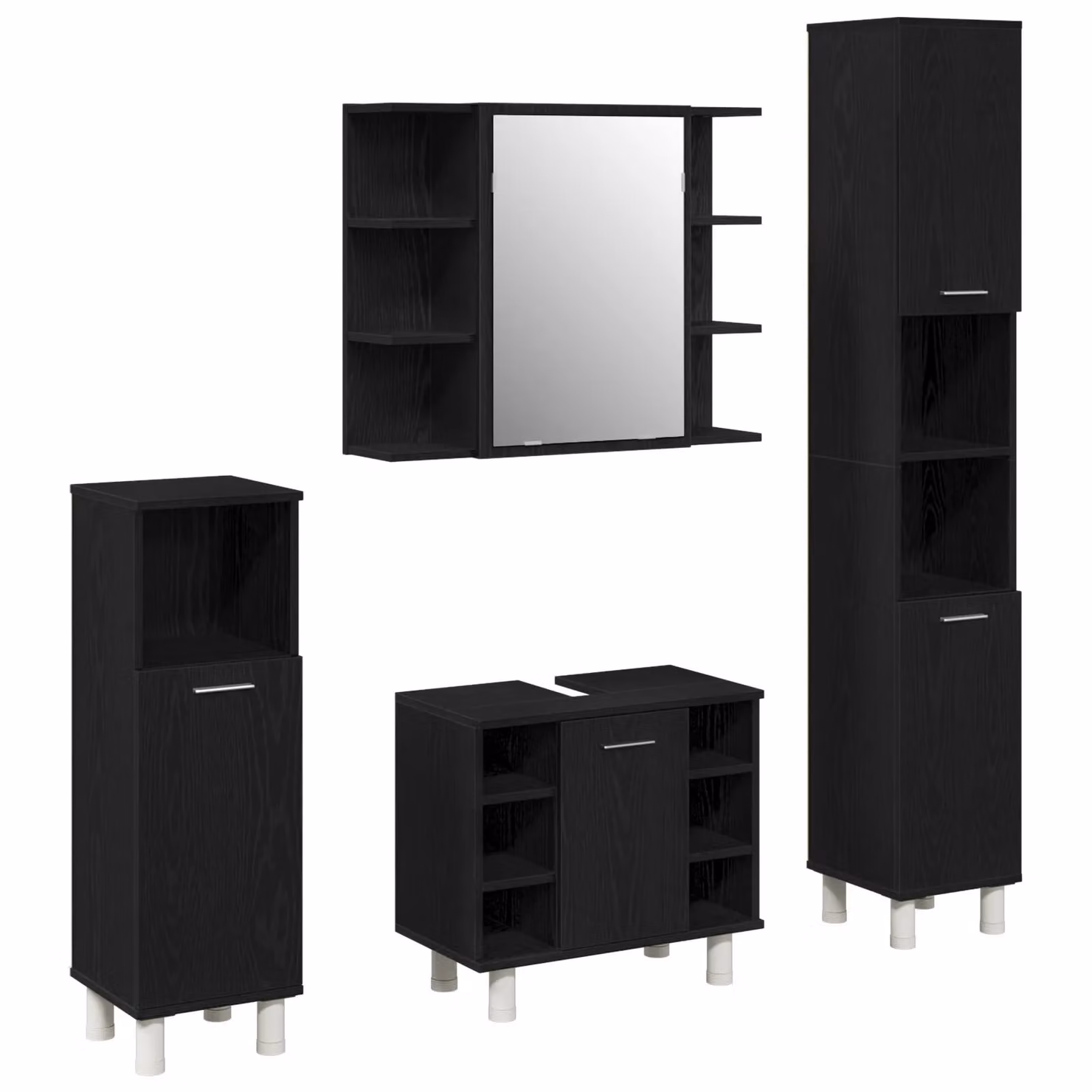 Berkfield Home 4 Piece Black Oak Modern Bathroom Furniture Set with Freestanding Storage and Hinged Doors – 2