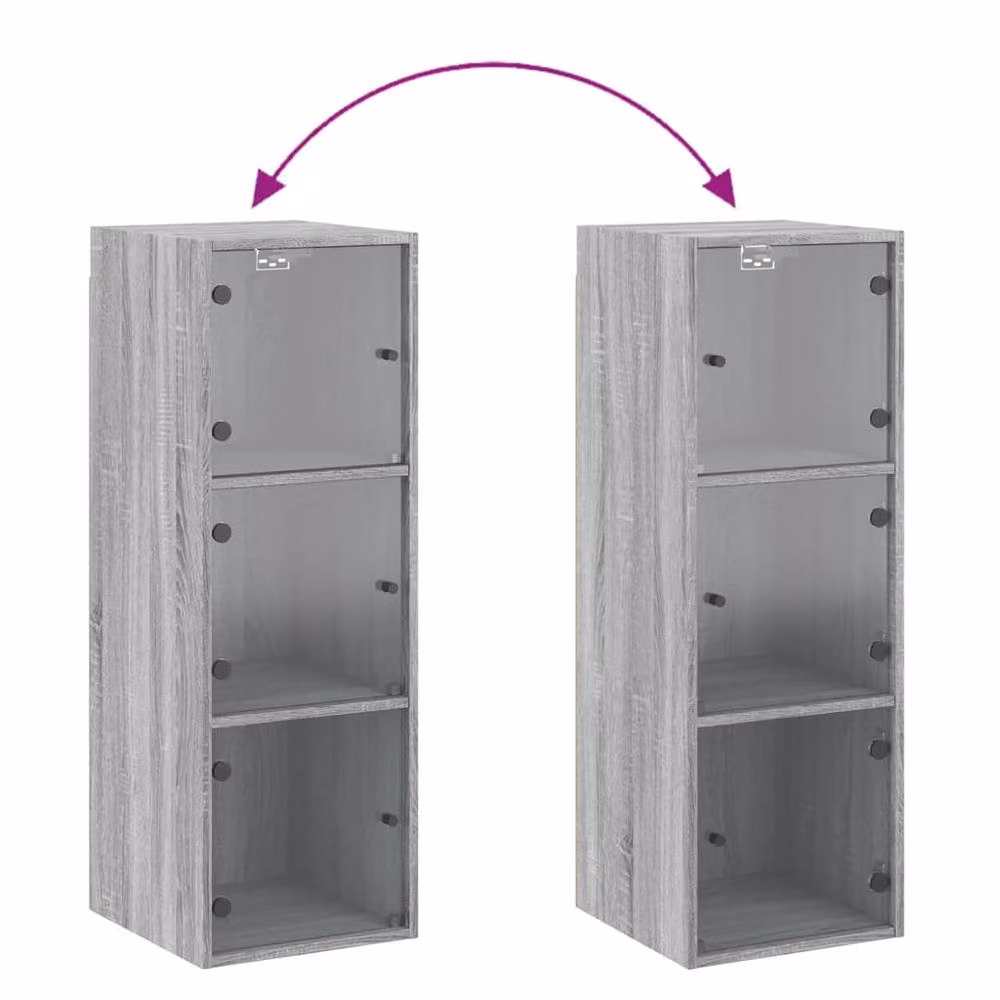 Berkfield Home Wall Cabinet with Glass Doors in Grey Sonoma, W/D/H: 35 x 37 x 100 cm – 2