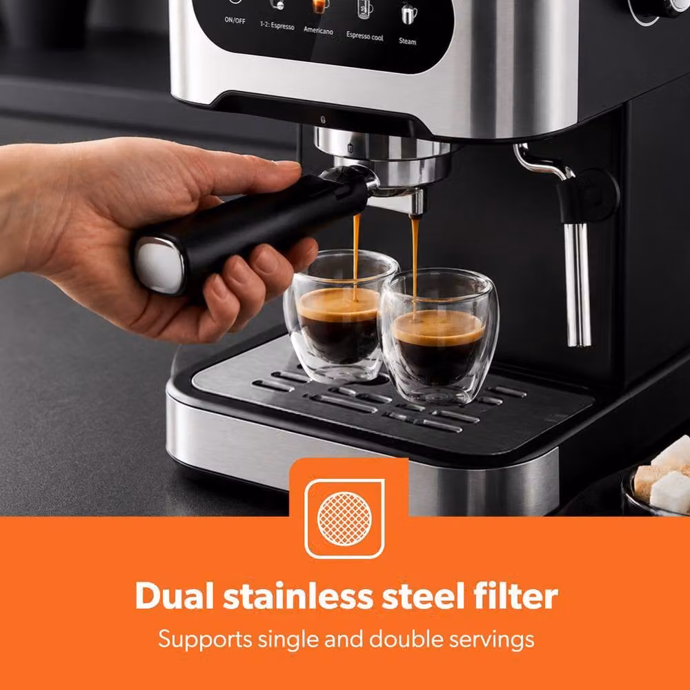 Geepas 20-Bar Espresso Coffee Machine with Integrated Milk Frother and 1.5 l Water Tank in Silver – 4