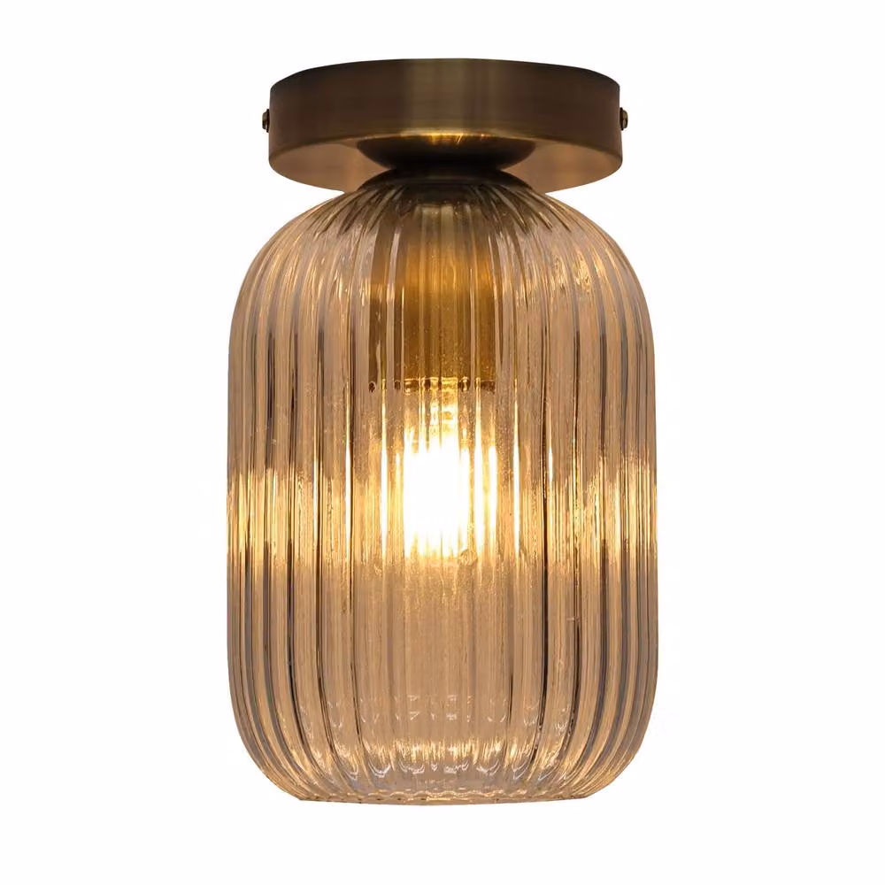 First Choice Lighting Batley Set of 2 Ceiling Light Fittings with Transparent Glass and Gold/Brass Finish – 2