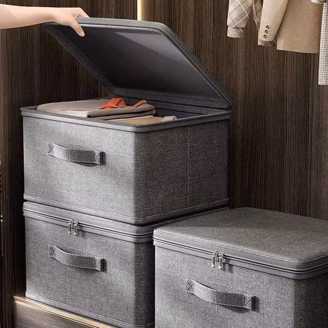 EONLION Grey Fabric Folding Clothes Storage Box, W/D/H: 50 x 50 x 50 cm