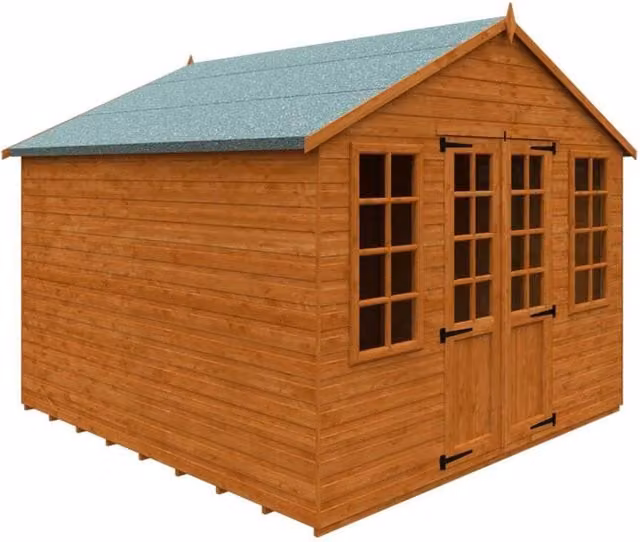 Buttercup Farm 12mm Wood Summerhouse Shed in Burnt Orange, W/D/H: 295 x 295 x 257.7 cm – 1