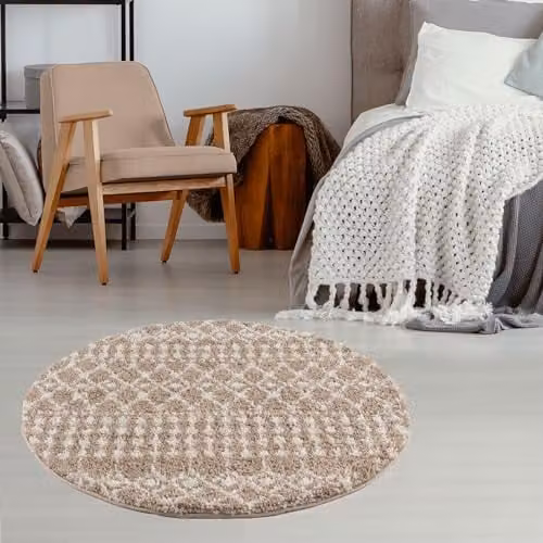 THE RUGS Moroccan Design Round Rug in Beige, Diameter: 120 cm – 1