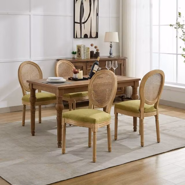 HomeTouch Set of 4 French Style Rattan Back Dining Chairs in Light Green