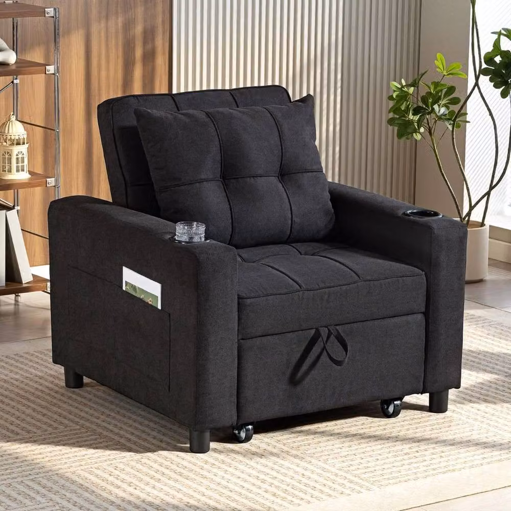 FORGEVIO 3-in-1 Convertible Sofa Bed and Sleeper Chair in Black Fabric – 6