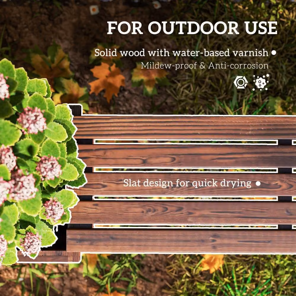 OUTSUNNY Wooden Garden Planter and Bench Combination Raised Bed in Brown – 6