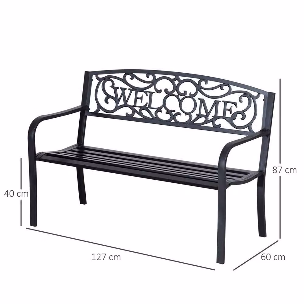 NESTLUNE Black Lacquered Steel Double Garden Bench – 2